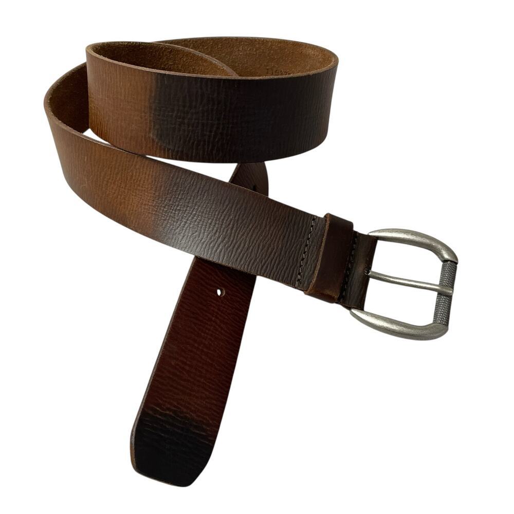 Fossil Leather Belt Mens 38 Brown Silver Roller Buckle Casual Classic 1.75"